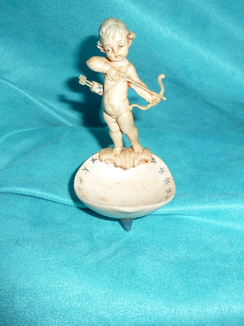 Vtg Fontanini Depose 186 Italy Cherub Bow/Arrow Holy Water/trinket Footed Dish